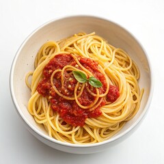 Overhead View of Golden Spaghetti Pasta Tossed in Sauce,Top View of Golden Spaghetti Pasta Tossed in Olive Oil