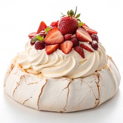 Classic Pavlova Cake with Whipped Cream and Fruit,Fresh Pavlova Meringue Dessert Studio Shot