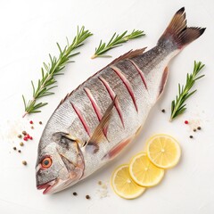 Fresh Whole Tilapia Fish Prepared for Cooking,Raw Tilapia Fish Ready for Cooking on White Background