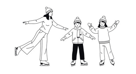 Winter fun Family skating together on ice with joy and excitement