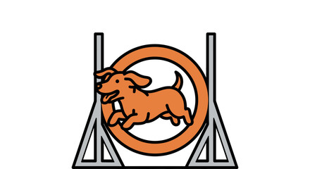 Happy dog jumps through agility training hoop with joy and enthusiasm