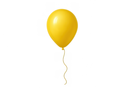 Yellow helium balloon floating, symbolizing celebration, party, fun, and happiness on transparent background