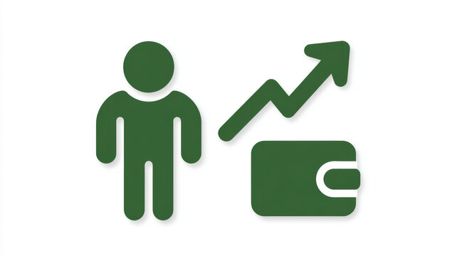 Person, wallet, and growth icon symbolizing financial success.