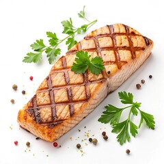Grilled Salmon Steak with Crisscross Grill Marks,Perfectly Grilled Salmon Fillet with Grill Marks,Juicy Grilled Salmon Steak with Charred Lines
