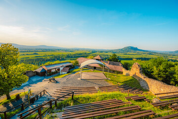 Sunset over the castle Szigliget, Hungary near Balaton lake