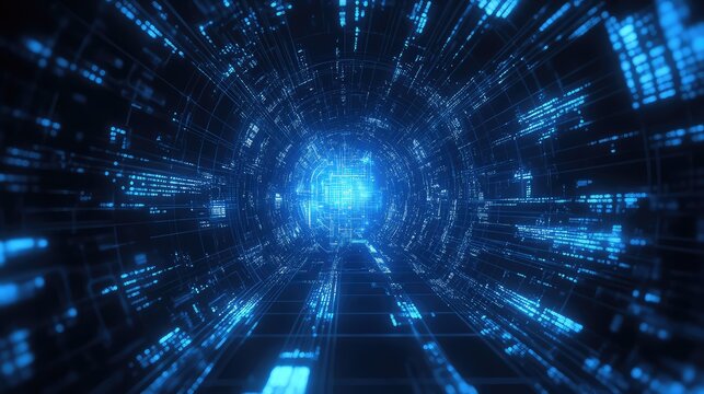 Traversing digital data tunnel with futuristic network connections - Powered by Adobe