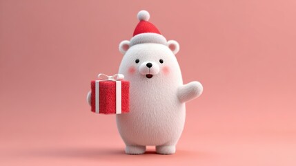 クリスマスプレゼントを持った白いクマ