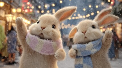 マフラーを巻いた可愛いうさぎ