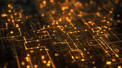 Digital circuit board glowing with data and technology lines