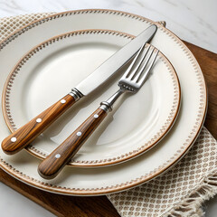 Elegant dinner setting with plate, knife, and fork, neatly arranged, inviting.