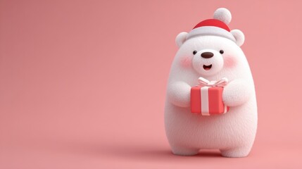 クリスマスプレゼントを持った白いクマ