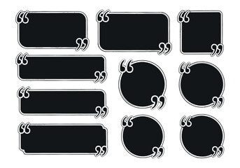 Set of Black Speech Bubbles with Quotation Marks for Text or Design Elements