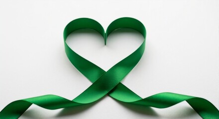 Isolated green heart ribbon on white: symbol for health campaigns, charity events and environmental causes 