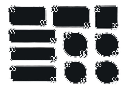 Set of Black Speech Bubbles with Quotation Marks for Text or Design Elements