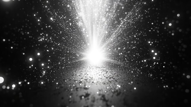 Bright light particles illuminating dark abstract space