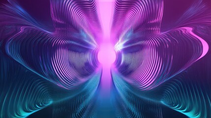 Abstract glowing tunnel with vibrant neon liquid waves