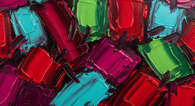 Vibrant abstract textured oil paint strokes in bold colors
