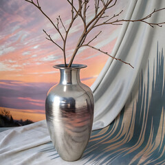 Silver vase with airbrushed gradient finish, sleek modern design.