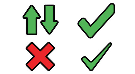 Decision time showing up and down arrows and check and cancel marks
