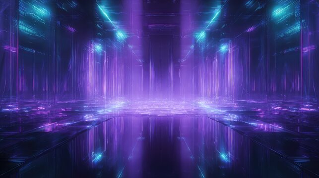 Digital data streaming in futuristic cyberspace tunnel