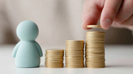 Hand and coins symbolize saving and financial growth concept.