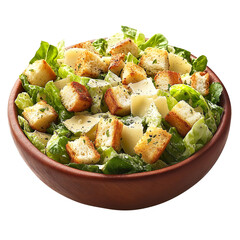 Classic Caesar Salad in Wooden Bowl on a transparent background
