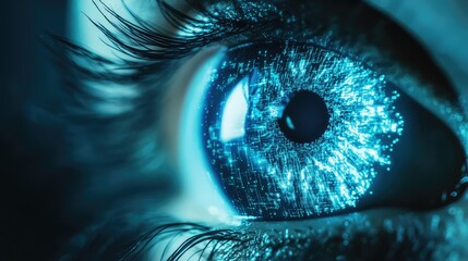 Human eye connecting with artificial intelligence technology