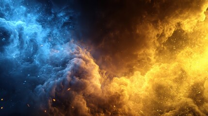 Fototapeta premium 幻想的な青と黄色のスモーク背景