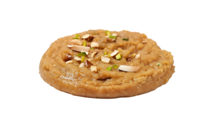 High-Resolution PNG of Traditional Indian Rawa/Suji Halwa Garnish with Almonds and Pistachios