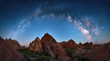 Obraz premium Desert Rock Pillars Under Starry Sky, Outdoor Adventure Geological Scene