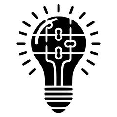 Bulb Puzzle black vector icon with transparent background 