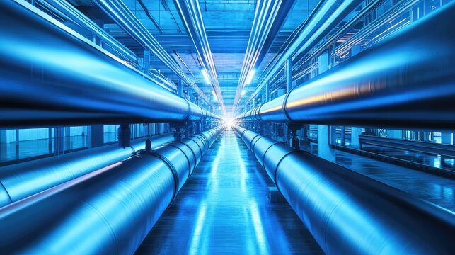 Industrial pipes transporting energy and data in facility - Powered by Adobe
