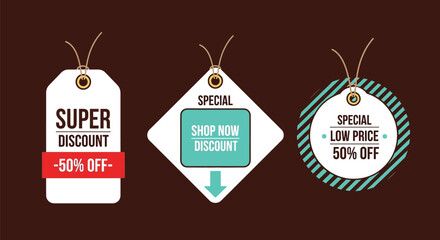 Special sale tags offering super discounts and low prices today