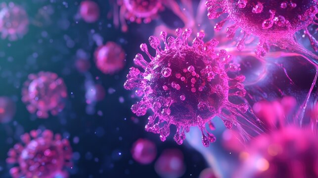 Coronavirus cells floating in human body, causing infection and pandemic