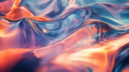 Iridescent flowing liquid surface creating abstract waves and ripples