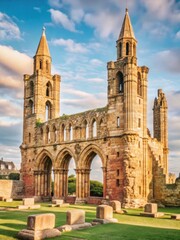 Fototapeta premium The majestic St Andrews Cathedral lies in ruins, its Gothic spires and intricate stone carvings a testament to centuries of history