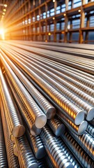 Obraz premium Round steel bars are used in industrial manufacturing and construction to provide structural support and rigidity