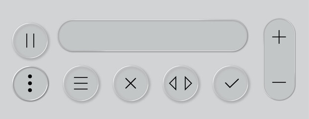 Minimalist Liquid Glass Effect for Web & App Design, White ui light frame square and circle banner with shine stroke. Control center widget for smartphone and web app, vector illustration