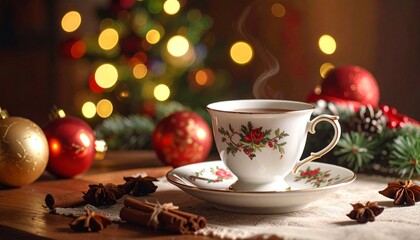Warm Christmas Tea in a Cozy Teacup