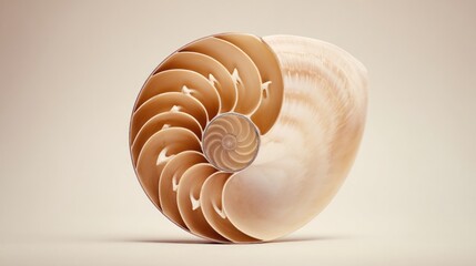 calcified. Tightly curled nautilus shell in warm beige tones on a neutral background. wildlife magazines, conservation campaigns, designed for nature documentaries and education.