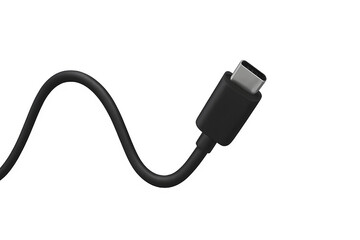 Black USB Type-C Cable Isolated on White Background