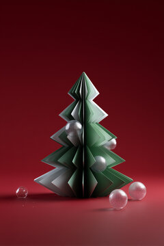 3D 종이 트리, 단순 트리 레이어 구조, 레드 배경