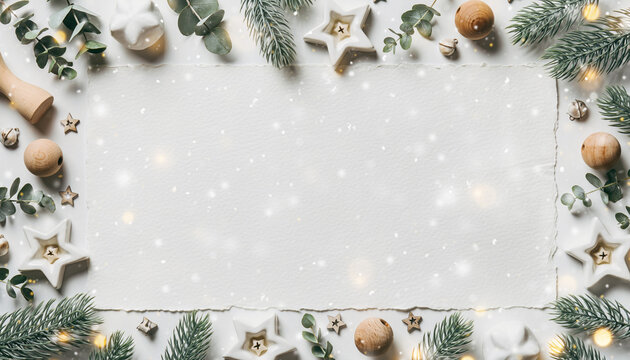 Festive Frame with Evergreen Branches, Stars, and Warm Glowing Lights for Holiday Greetings - Powered by Adobe