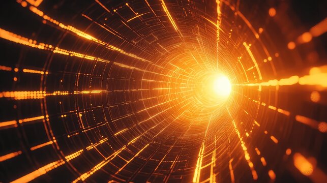 Abstract data tunnel with glowing digital light streams