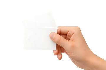Hand Holding Transparent Square Card Isolated on White Background
