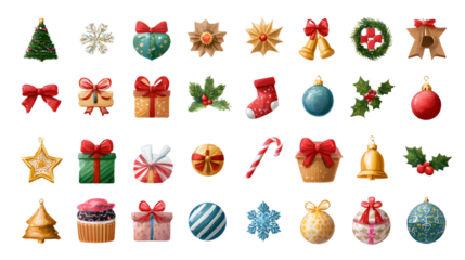 PNG Festive holiday icons collection, element set on transparent background