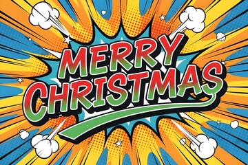 Comic Style Merry Christmas Pop Art Holiday Illustration.