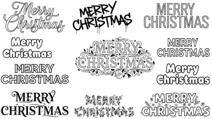 Merry Christmas Line Art Vector Letters – Black Outline Typography Designs.
