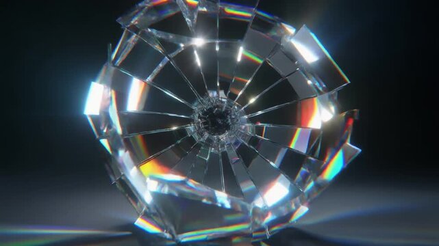 光を宿す硝子の破片が内なる強さを象徴する抽象造形