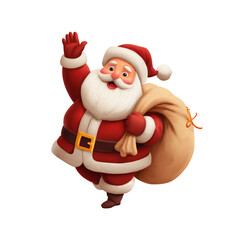 Obraz premium Santa Claus cartoon character carrying gift sack waving hand
